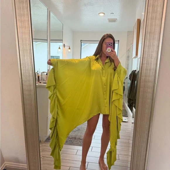 AKIRA Neon Yellow Ruffle Swim Cover-Up - Picture 2 of 3